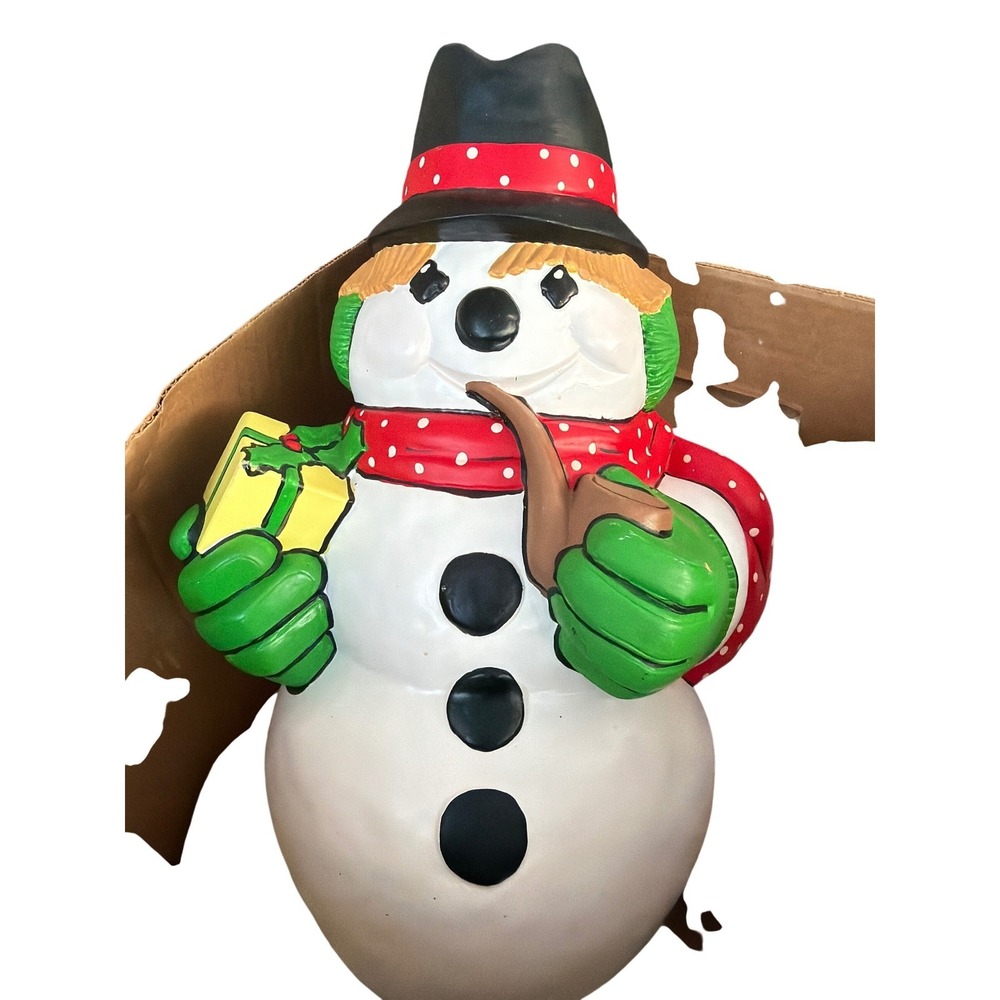 Vintage Ceramic Snowman Figurine Christmas Holiday Decor Hat Scarf Pipe 10 Inch
